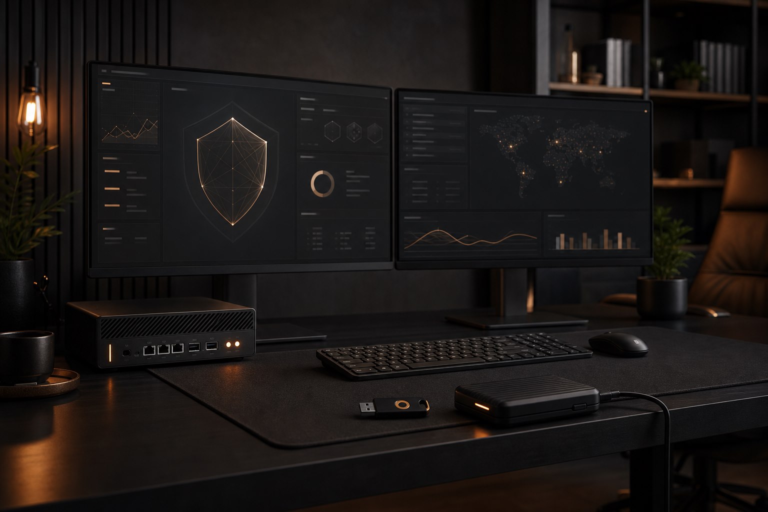 Secure small-business workstation and network protected by layered cybersecurity controls in British Columbia